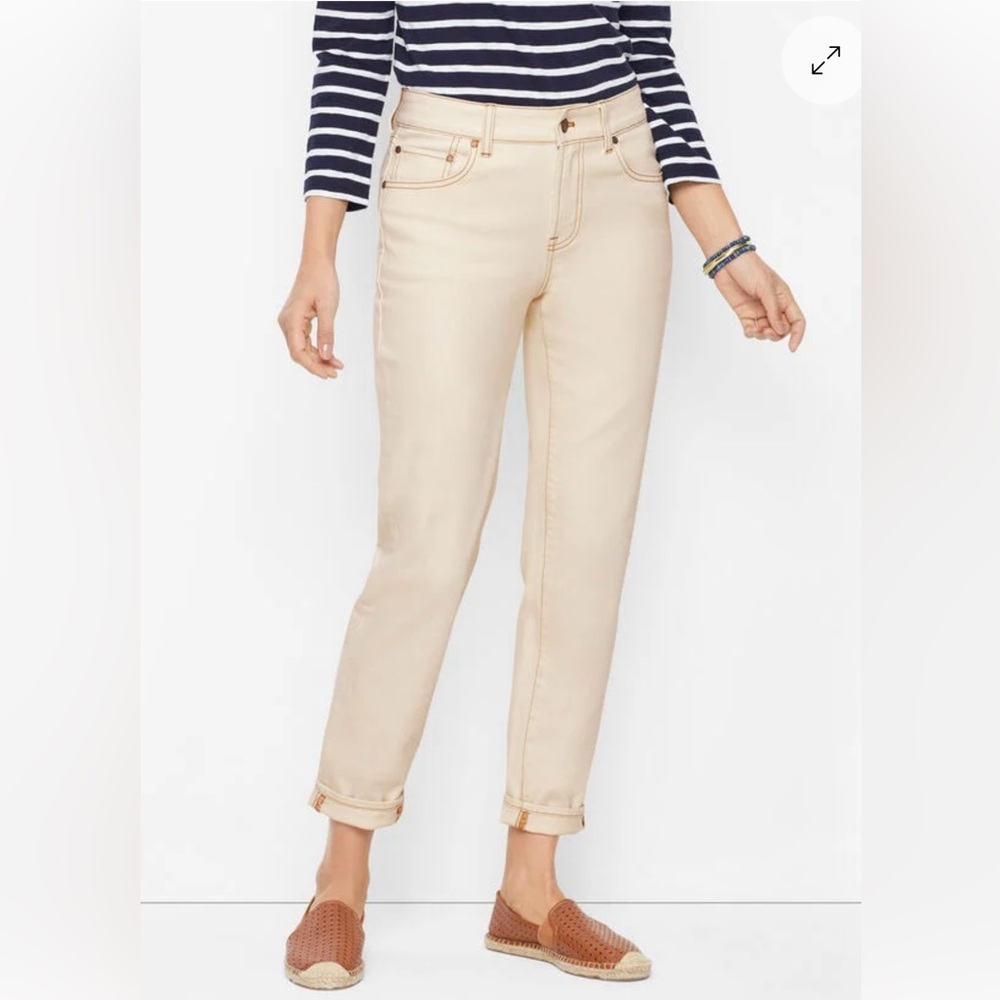 Talbots Jeans Size 12 Petite Everyday Relaxed Cream Natural Wash‎ Cropped Jeans